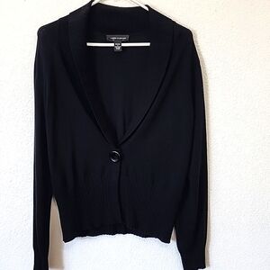 Cable & Gauge Black Knit Collared Cardigan Sweater Large